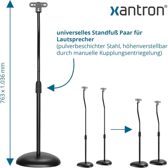 Підставка для колонок Xantron® ECO-SS05: регульована висота до 103 см, з антиковзким покриттям та прихованою прокладкою кабелю, комплект з кріпленням