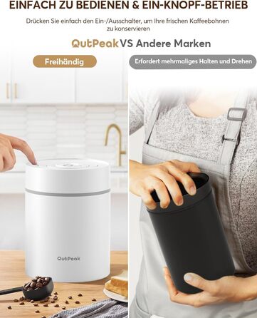 OUTPEAK 2025 Kilo Auto Вакуумна кавова банка 1,8L для 601.0 г кавових зерен з одним натисканням кнопки, нержавіючий контейнер з ложкою, свіжість на 6 місяців (Barista Champion's Choice) (1.8L-S/Steel-Pearl White)