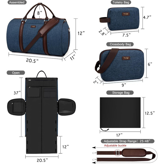 Трансформована сумка-чохол для подорожей: чоловіча та жіноча ручна сумка, велика дорожня сумка з сумкою через плече, 4-частинний набір, 2-в-1, для костюма, сукні, одягу, блакитний колір