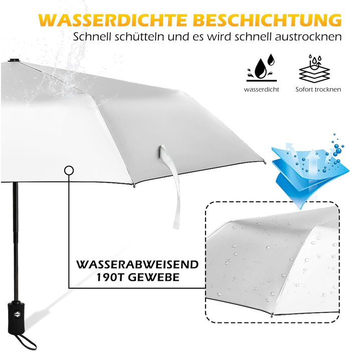 Зонт від сонця та дощу, 46 дюймів (117 см), 8-ми рифлений, вітростійкий, автоматичний, для чоловіків та жінок, срібно-чорний