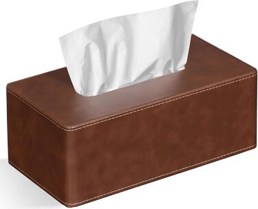 GOLRANLYE Cosmetic Tissue Box, 25×13.5×9.5 cm PU Leather Modern Tissue Box Rectangular for Bathroom Bedroom Dining Room Office and More (Brown)