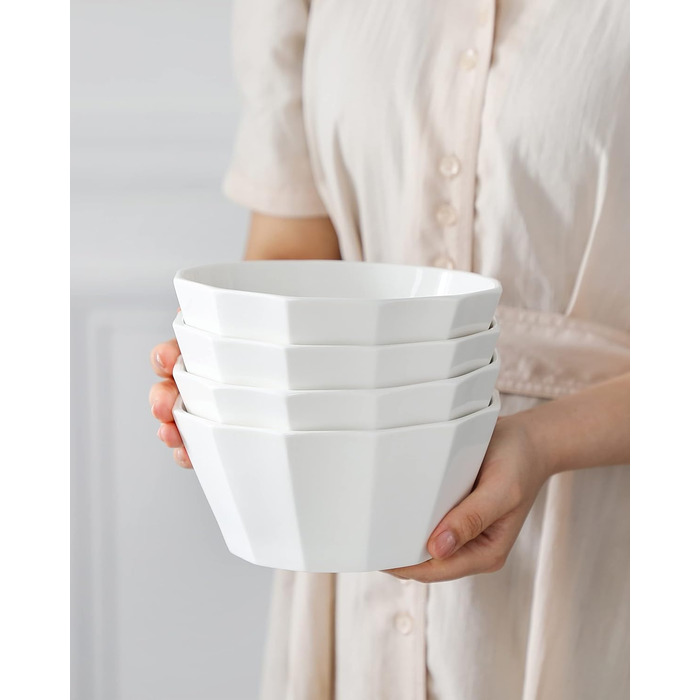 Набір мисок MALACASA Serie Regular (4 шт.) – 800 мл, 1020 мл, кераміка, для мюслі, супу, рамен (білий)