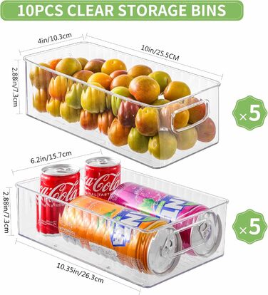 Refrigerator Organizer 10-Piece Set, Transparent Storage Boxes Organizer, High-Quality Pantry Food Storage Containers with Handle for Refrigerator, Kitchens, Cabinets - BPA Free