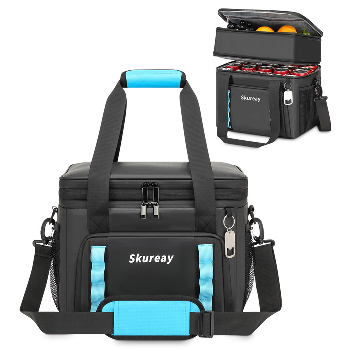 Велика розширювана сумка-холодильник з м'якого матеріалу, двоярусна ланч-сумка для жінок та чоловіків, вміщує 40 банок, вологостійка та портативна – ідеально для пляжу, кемпінгу, подорожей. Чорний колір