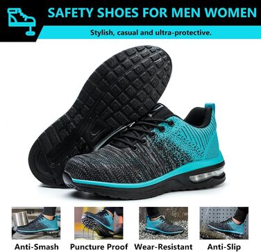 Черевики робочі чоловічі/жіночі, захисні, спортивні, з металевим підноском, антиковзаючі, дихаючі (47 EU, Цянь)