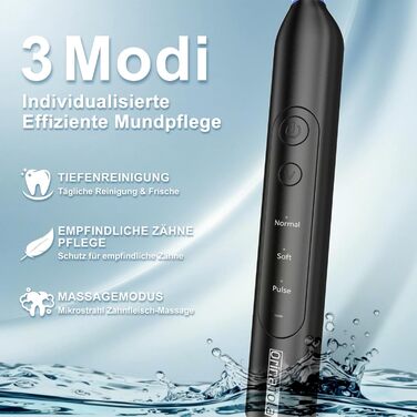 Електрична зубна щітка Rotierende для дорослих з 8 насадками, 3 режимами чищення, акумулятором до 50 днів та Smart-таймером 2 хв - Чорна