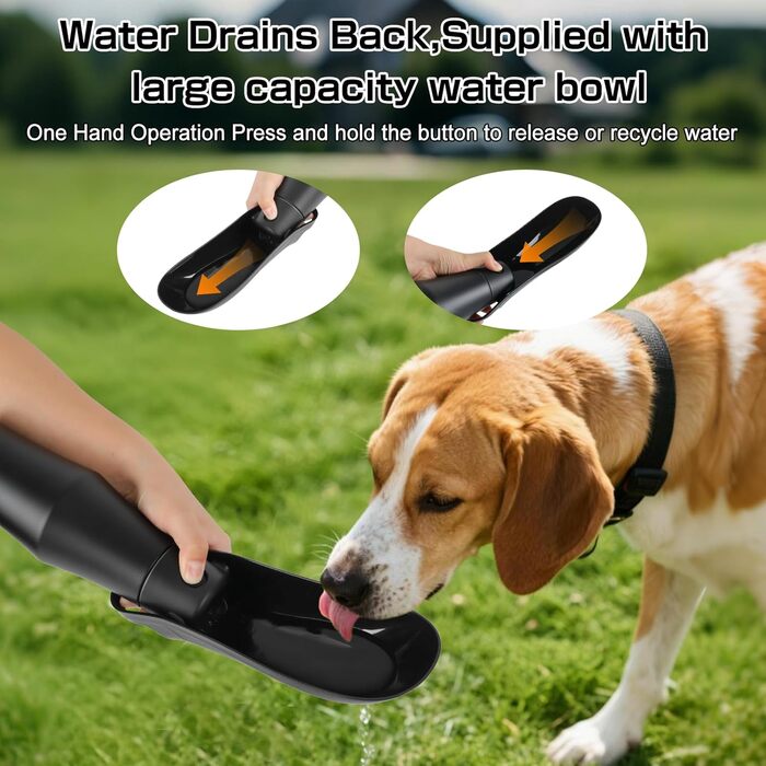 Водяна пляшка для собак на прогулянці - не протікає, з нержавіючої сталі, подвійні стінки, вакуумна ізоляція, 750 мл, чорна