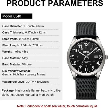 Чоловічий годинник: аналоговий кварцовий годинник на зап'ястя з водозахистом 30M, стильний дизайнерський годинник для чоловіків R015-1, сріблястий, чорний колір