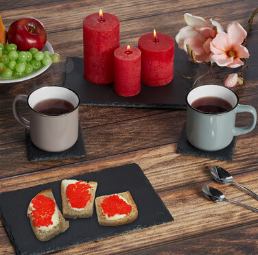 Relaxdays 12-Piece Slate Coasters, 10x10 cm