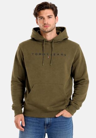Чоловіча толстовка-худі Tommy Jeans Linear Logo з капюшоном, темно-зелена (S)