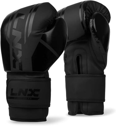 Боксерські рукавички LNX Performance Pro: для кікбоксингу, боксу, муай-тай, MMA (10, 12, 14, 16 Oz) - чорний колір