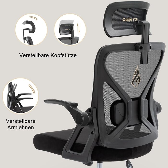 Ергономічне крісло для офісу Symino: регульована спинка, підголівник, підлокітники, 150 кг, чорний
