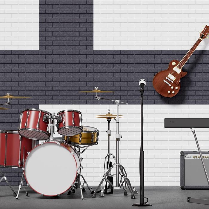 Акустичні панелі TONOR під цеглу самоклеючі, 18 шт. (30x30x0,9 см), звукопоглинаючі панелі для шумоізоляції та декору стін, темно-сірі