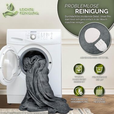 Електрична ковдра Sinnlein® з плюшем 200 x 180 см сірого кольору | з автовимкненням, таймером, 9 температурними режимами, цифровим дисплеєм та можливістю прання до 40°C