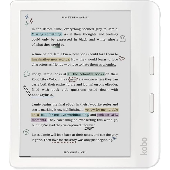 Kobo Libra Color: eReader з 7-дюймовим кольоровим екраном E Ink Kaleido™ 3, водостійкий, з підтримкою аудіокниг, білий