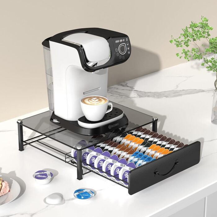 Тримач для капсул Tassimo (64 шт) з металевим ящиком для кавових капсул | Тримач, диспенсер, стійка | Скляний, сірий