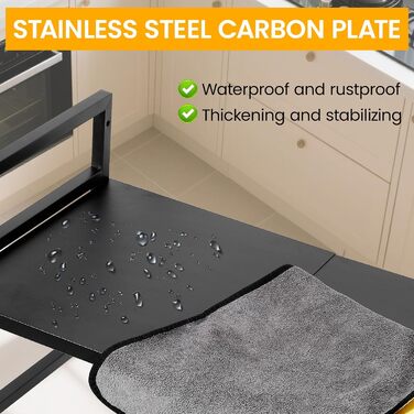 Регульована полиця для мікрохвильової печі, 2-ярусна, розширювана полиця для кухні з вуглецевої сталі з 8 гачками, підставка для кухонного приладдя, стійка для мікрохвильової печі та органайзер для кухні