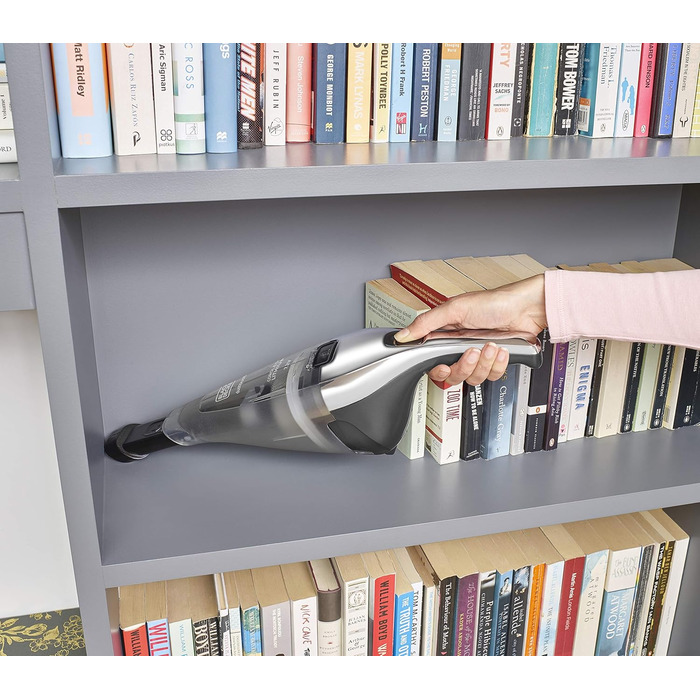 Акумуляторний пилосос ручний BLACK+DECKER Dustbuster NVC220WBC 7.2V (1.5Ah), сірий металік, 385 мл, без мішка, з насадкою для щілин та док-станцією