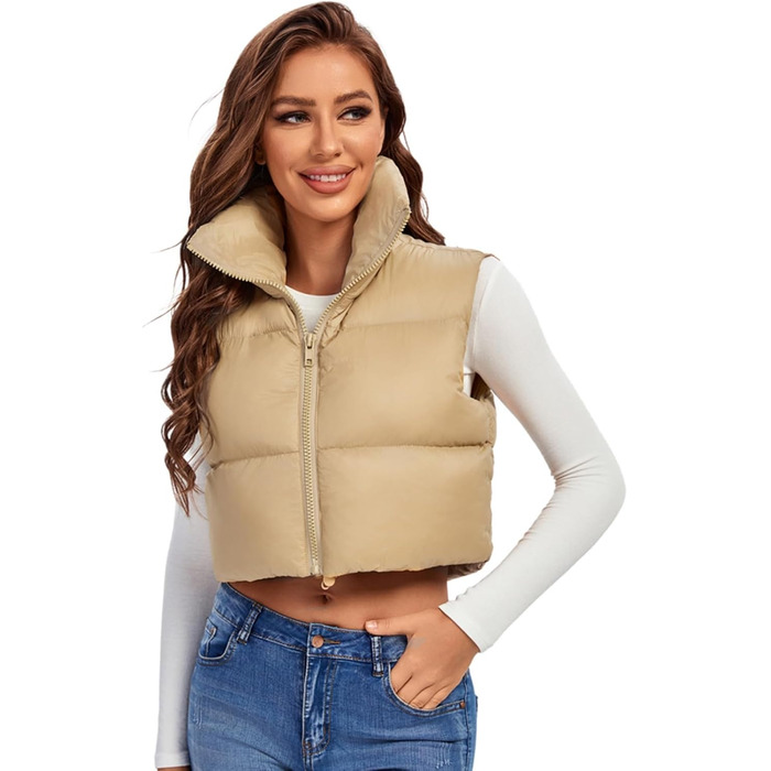 Жіноча жилетка Fuinloth: коротка, тепла, безрукавна, на блискавці, камуфляжний колір хакі, розмір M