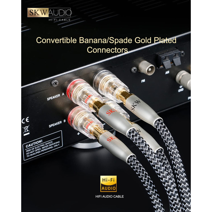 Кабель акустичний SKW з банановими роз'ємами, мідно-срібний HiFi кабель для домашнього кінотеатру, підсилювача та колонок, 1м (пара)