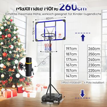 Баскетбольний кошик для дітей та підлітків Yohood Outdoor з регулюванням висоти, з колесами, з PC-стінкою 82x53 см та збільшеною основою