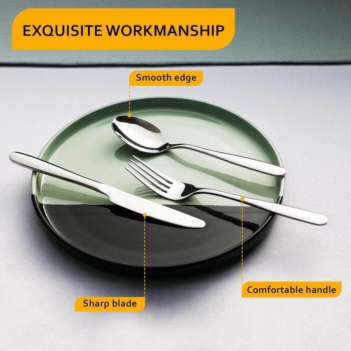 Velaze Cutlery Set 12 People, 60-Piece Stainless Steel Cutlery Set, Cutlery Set with 12 * Dinner Knives/Forks/Cake Forks/Spoons/Coffee Spoons, Polished Cutlery Dishwasher Safe