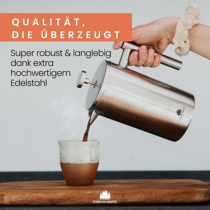 Groenenberg French Press I High-quality French Press Thermos with Keep-Warm Function I Coffee Maker in various sizes from 300ml to 1 Liter, 0.35 Liter