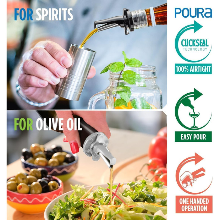 Виливники для спиртних напоїв та оливкової олії з герметичними кришками. Набір з 2 шт. з адаптерами. Нержавіюча сталь, чорний колір.