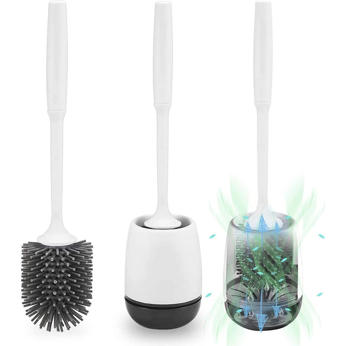 Щітка для унітазу силіконова з тримачем, настінний монтаж, швидковисихаюча, для ванної кімнати – білий (сірий та білий) (чорний та білий)