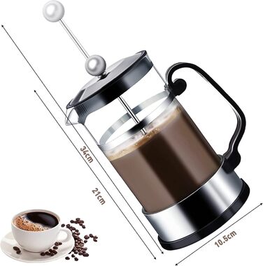 Френч-прес для кави з нержавіючою сталлю, 1000 мл, скляний, чорний