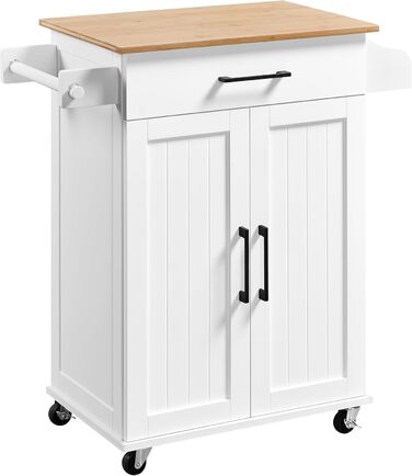 Кухонний візок Yaheetech на колесах з ящиком та 3 полицями, білий, 60x40x88,5 см