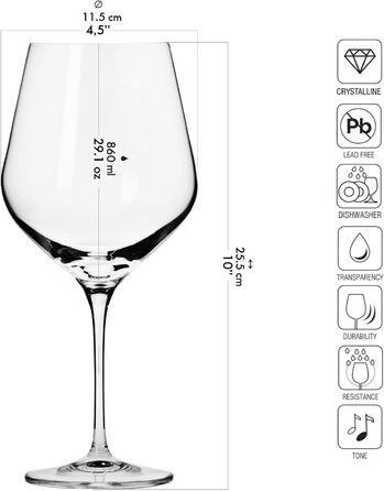 Krosno Burgundy Red Wine Glasses | Set of 6 | 860 ML | Splendour Collection | Perfect for home, restaurants, and parties | Dishwasher safe