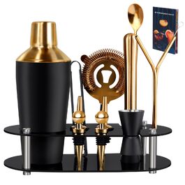 Коктейльний набір 14 предметів з підставкою, 700 мл, золотий – для барменів та початківців