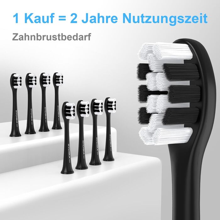 Електрична зубна щітка для дорослих з акумулятором 240 днів, 8 насадок, 3 режими, таймер 2 хв, IPX7 водонепроникна, чорна