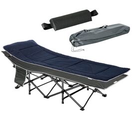 Ліжко кемпінгове складне Outsunny з матрацом, 188x64.5x53 см, до 150 кг, темно-синьо-сіре, для дому, саду, подорожей