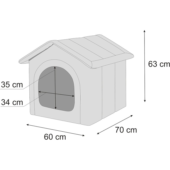 Будиночок для тварин: собачий та котячий, чорний з сірим, 60x70x63 см. М'який будиночок для середніх собак