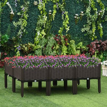 Outsunny Raised Garden Bed 6-Piece Planter Box Rattan-Look with Drainage Holes DIY Brown 40x40x44cm for Garden & Balcony