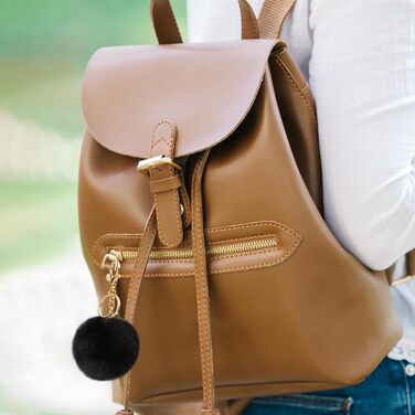 Сумка жіноча URAQT чорна шкіряна, шопер для офісу, школи, покупок з помпоном з хутра кролика та брелоком (аксесуари для сумок)