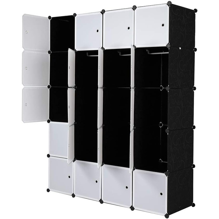 Regal system, 10 cubes, plastic wardrobe with doors, modular cabinet for space-saving storage, 70 x 45 x 175 cm, white door & black cabinet. Storage for clothing, shoes etc. (140 x 45 x 175 cm, White-1)