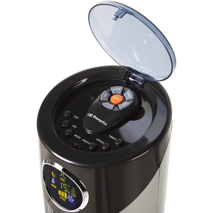 Турбовентилятор Orbegozo TWM 1015 з дистанційним керуванням: 3 режими, дисплей, таймер, 3 швидкості, поворот 80°, 45 Вт, сірий/чорний, 107 см