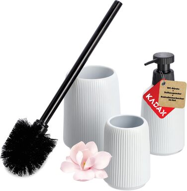 KADAX Bathroom Accessories Set, Modern Bathroom Accessories, Ceramic Bathroom Accessories, Bathroom Accessories (White: Toothbrush Holder, Soap Dispenser, Toilet Brush)