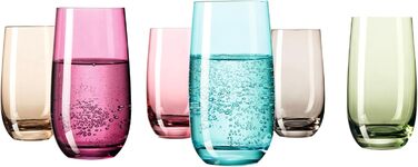 Leonardo Sora Drinking Glasses, Set of 6, Colorful Glass Set, Dishwasher-Safe Juice Glasses, Water Glasses, Drinking Cups in 6 Colors, 390 ml, Assorted Colors, 047287