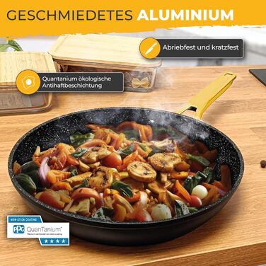 Набір сковорідок Briebe Gold Titanium Set (3 шт.) з титановою поверхнею, антипригарне покриття, для індукційних плит, діаметр 18-20-24 см, коване алюміній, без PFOA, професійні ручки з нержавіючої сталі, сумісний з газовими та склокерамічними плитами