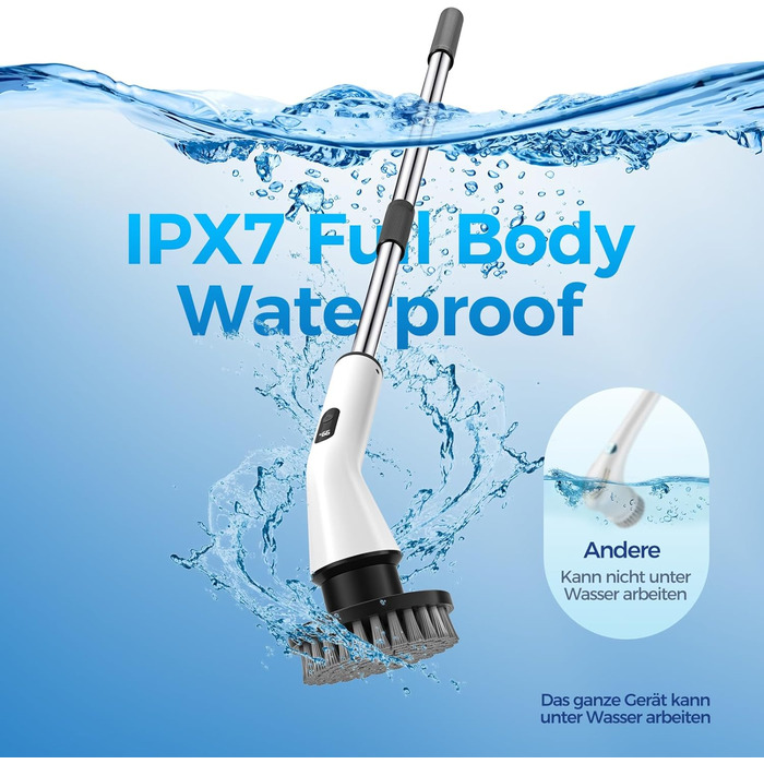 Electric Cleaning Brush, Cordless Electric Cleaning Brush with 7 Interchangeable Drill Brush Heads, Mop Set, Electric Scrub Brush with Adjustable Handle for Bathroom, Kitchen, Car, Floor