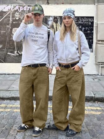 Чоловічі джинси Baggy JMIERR Y2K Wide Leg Raw Denim – бежеві, розмір XL