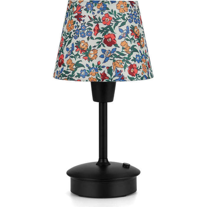 Акумуляторна настільна лампа: портативна, з регулюванням яскравості, для дому та саду. Тканинний абажур, античний метал, квітковий принт