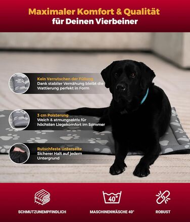 Літня подушка для собак HS-Hundebett® з бавовни з наповнювачем та антиковзким покриттям XS – М'яка подушка для собак на літо – Пральна та довговічна – Легка літня подушка для собак – Виготовлено в Німеччині (Лапа, Антрацит, 95x135 см)