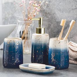 Набір аксесуарів для ванної кімнати з кераміки, 4 шт. - зубна щітка, стакан, дозатор мила, мильниця