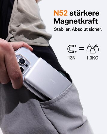 TORRAS MiniMag Ultra Slim Powerbank з MagSafe для iPhone 17 Pro Max, 5000mAh, Швидка зарядка, Бездротовий акумулятор, USB-C, Серія Titan (Сріблястий)