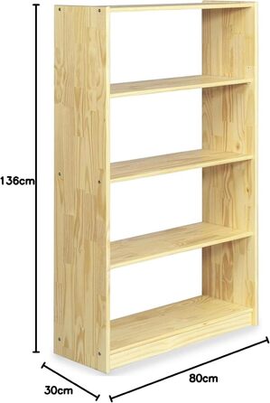 IDIMEX 5-Tier Solid Pine Bookshelf - Natural Finish